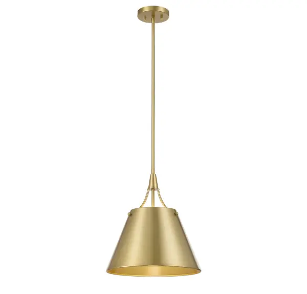 The Willis pendant combines timeless warm brass with a clean, solid metal shade design. Its compact 14-inch width and adjustable height make it incredibly versatile for various spaces and ceiling heights.