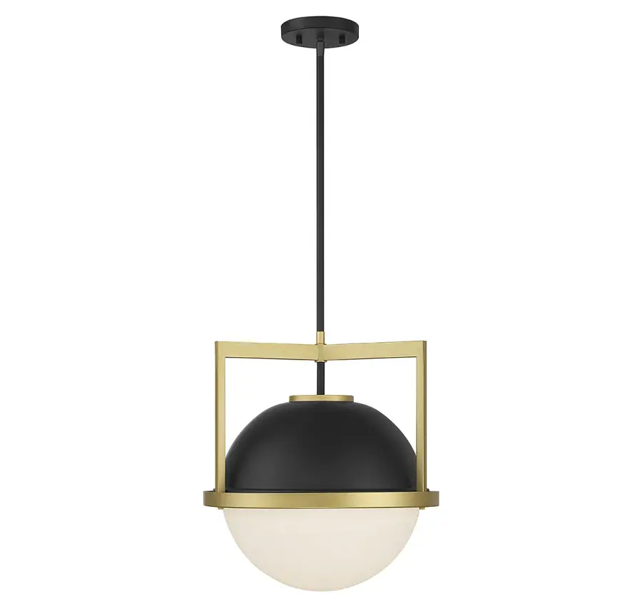 Carlysle 1-Light Pendant in Matte Black with Warm Brass Accents - Image 1