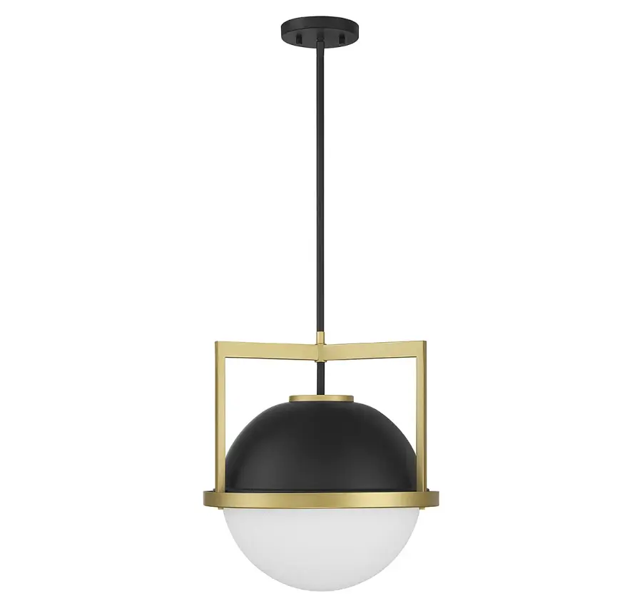 Carlysle 1-Light Pendant in Matte Black with Warm Brass Accents - Image 2