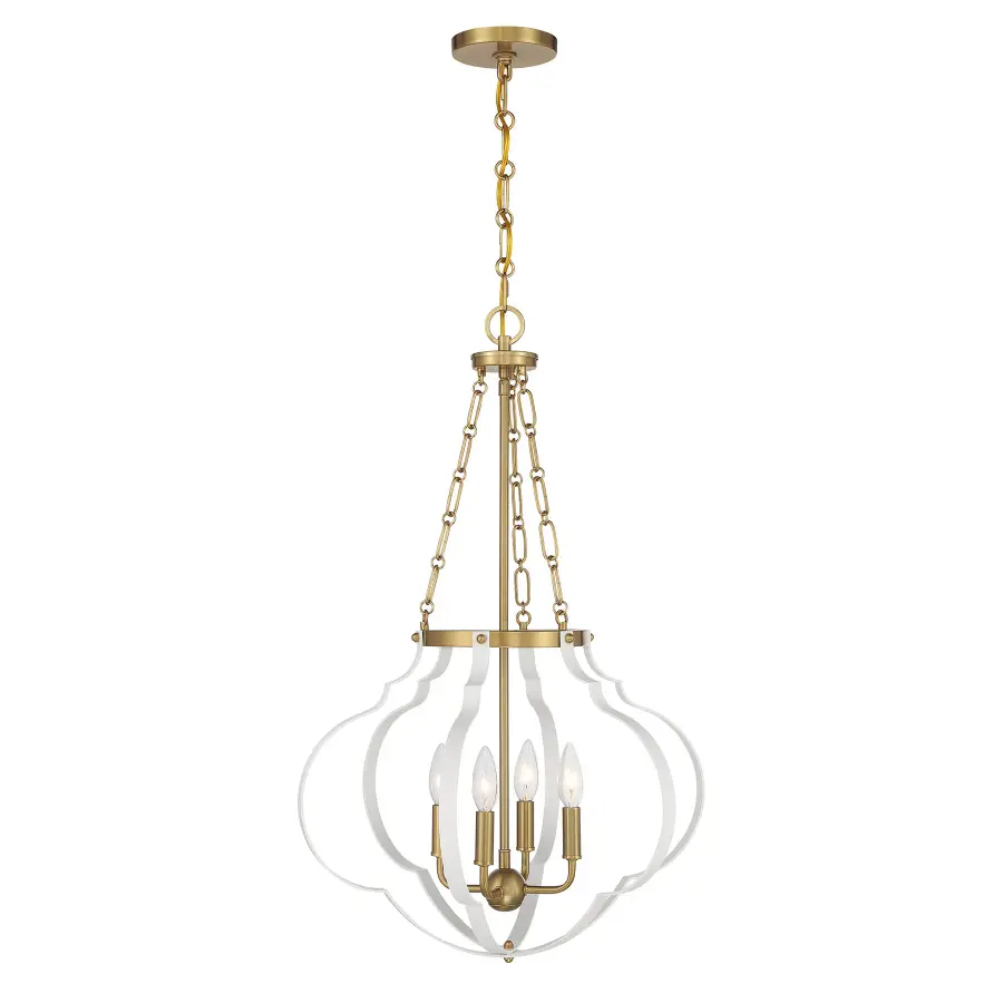 Mercer Four Light Pendant in White with Warm Brass Accents - Image 1
