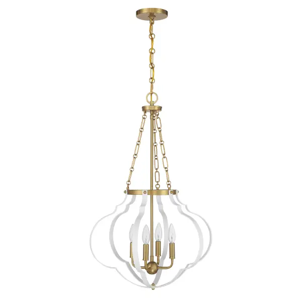 The Mercer pendant reimagines traditional design with an open, airy quatrefoil structure. The white and warm brass finish combination offers refined two-tone appeal that bridges classic and contemporary aesthetics. - alternate view