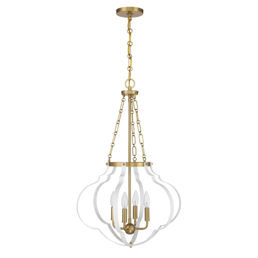 Mercer Four Light Pendant in White with Warm Brass Accents - Image 2