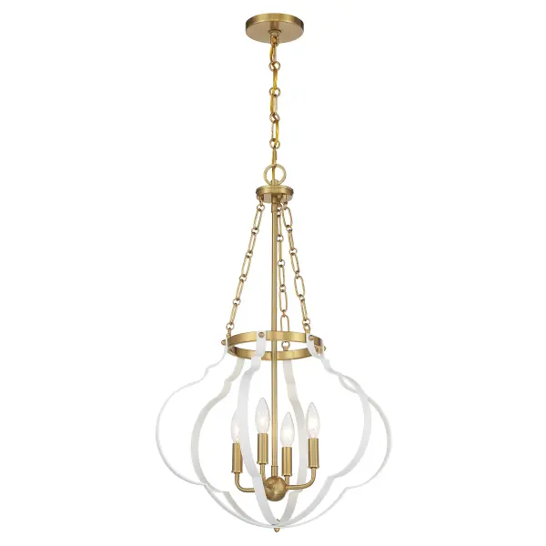 Mercer Four Light Pendant in White with Warm Brass Accents - Image 3