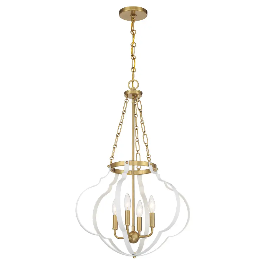 Mercer Four Light Pendant in White with Warm Brass Accents - Image 3