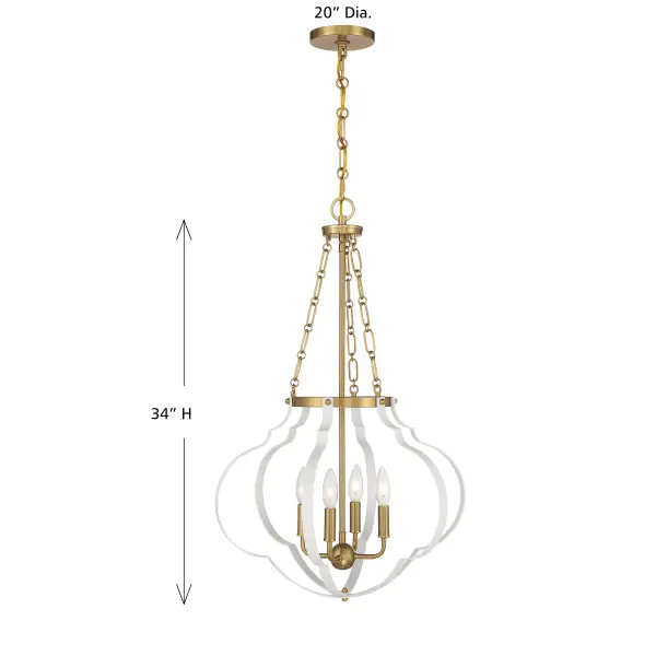 Mercer Four Light Pendant in White with Warm Brass Accents - Image 7