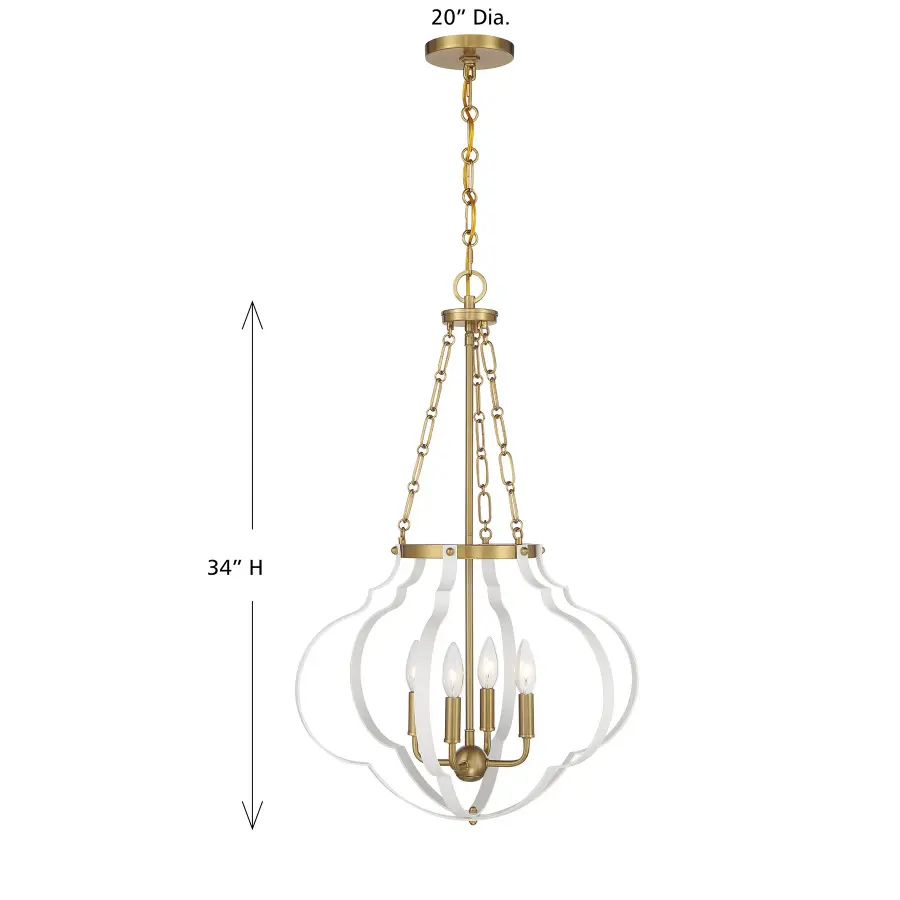 Mercer Four Light Pendant in White with Warm Brass Accents - Image 7