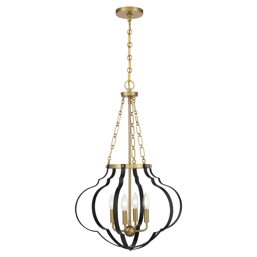 Mercer 4-Light Pendant in Matte Black and Warm Brass - Image 1