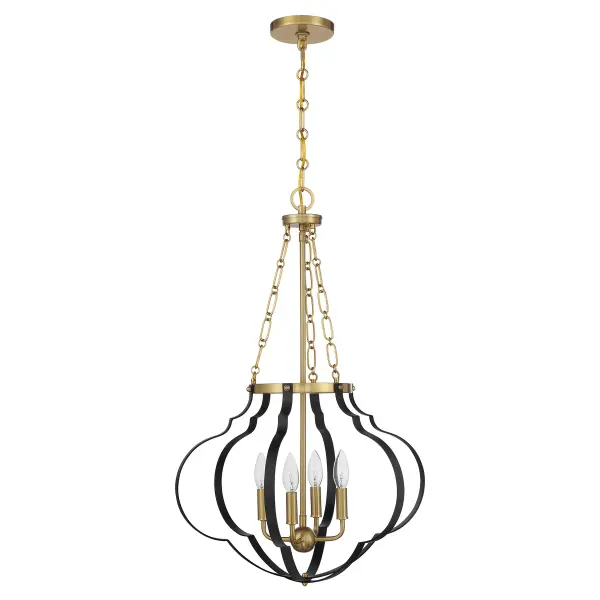 Mercer 4-Light Pendant in Matte Black and Warm Brass - alternate view