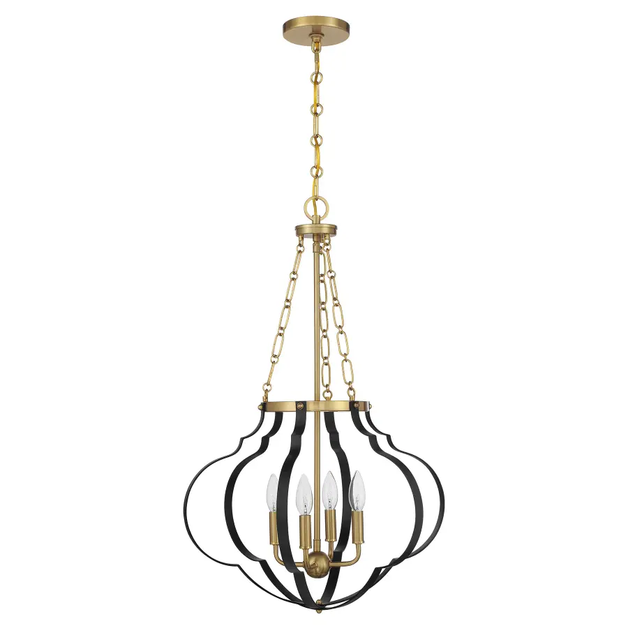 Mercer 4-Light Pendant in Matte Black and Warm Brass - Image 2