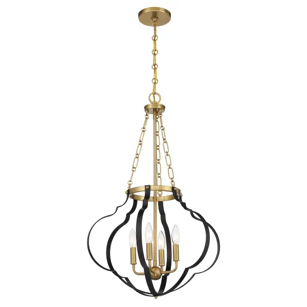 Mercer 4-Light Pendant in Matte Black and Warm Brass - Image 3