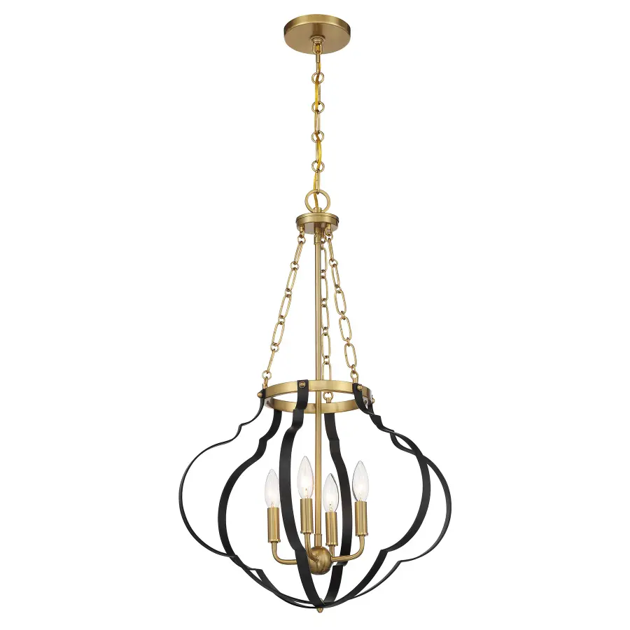 Mercer 4-Light Pendant in Matte Black and Warm Brass - Image 3