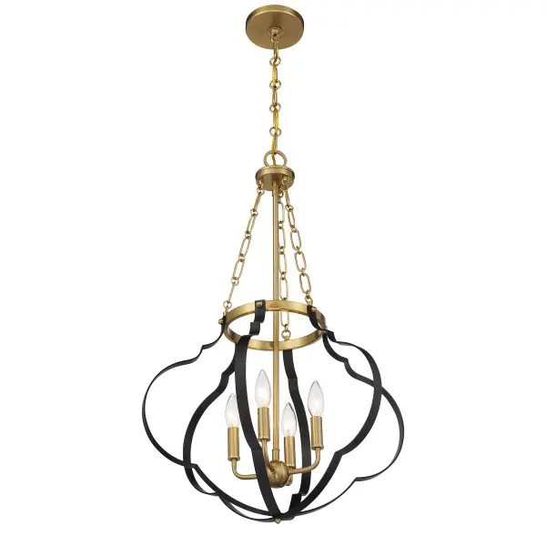 Mercer 4-Light Pendant in Matte Black and Warm Brass - Image 4