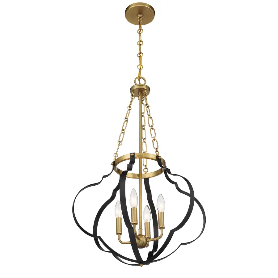 Mercer 4-Light Pendant in Matte Black and Warm Brass - Image 4