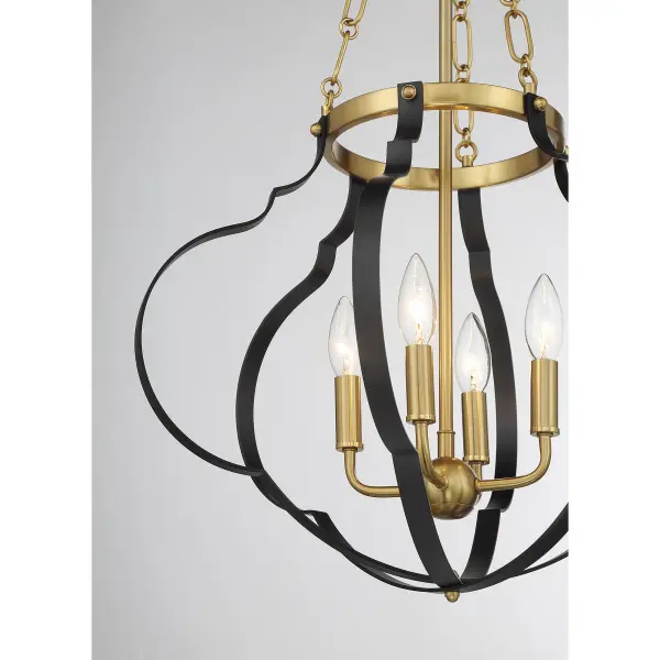 Mercer 4-Light Pendant in Matte Black and Warm Brass - Image 7