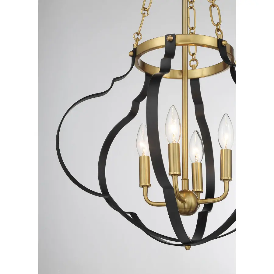 Mercer 4-Light Pendant in Matte Black and Warm Brass - Image 7