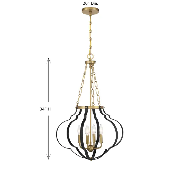 Mercer 4-Light Pendant in Matte Black and Warm Brass - Image 8