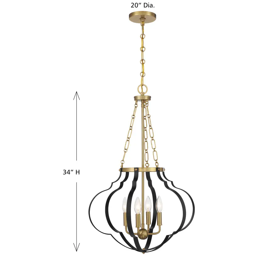 Mercer 4-Light Pendant in Matte Black and Warm Brass - Image 8