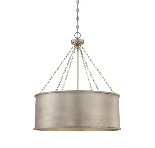 The Rochester pendant delivers sophisticated simplicity with its gleaming silver patina finish and clean drum silhouette. Six lights provide ample illumination while the metal shade creates ambient glow. Exceptionally versatile across traditional, transitional, and modern interiors.