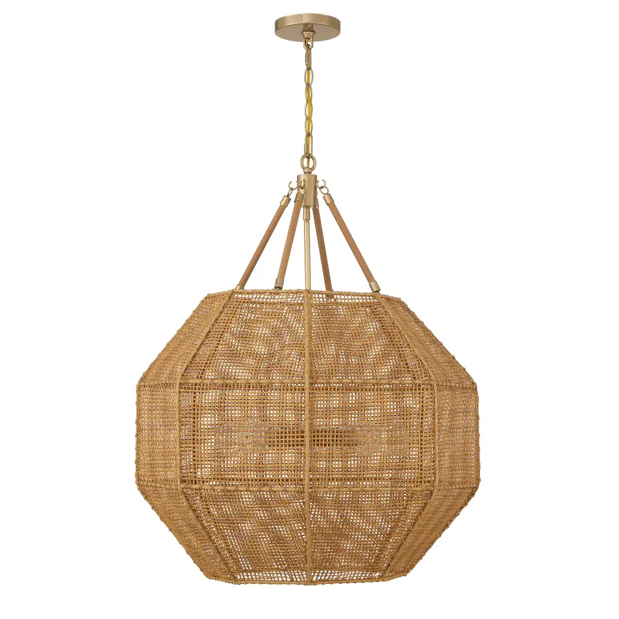 Selby 5-Light Pendant in Burnished Brass and Rattan - Image 2