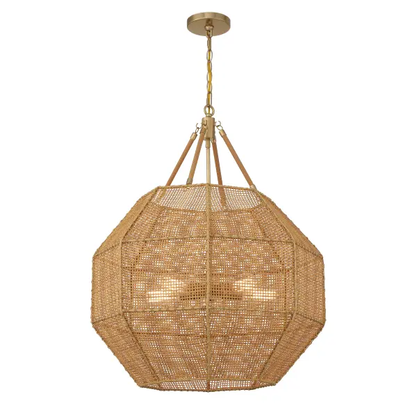 Selby 5-Light Pendant in Burnished Brass and Rattan - Image 3