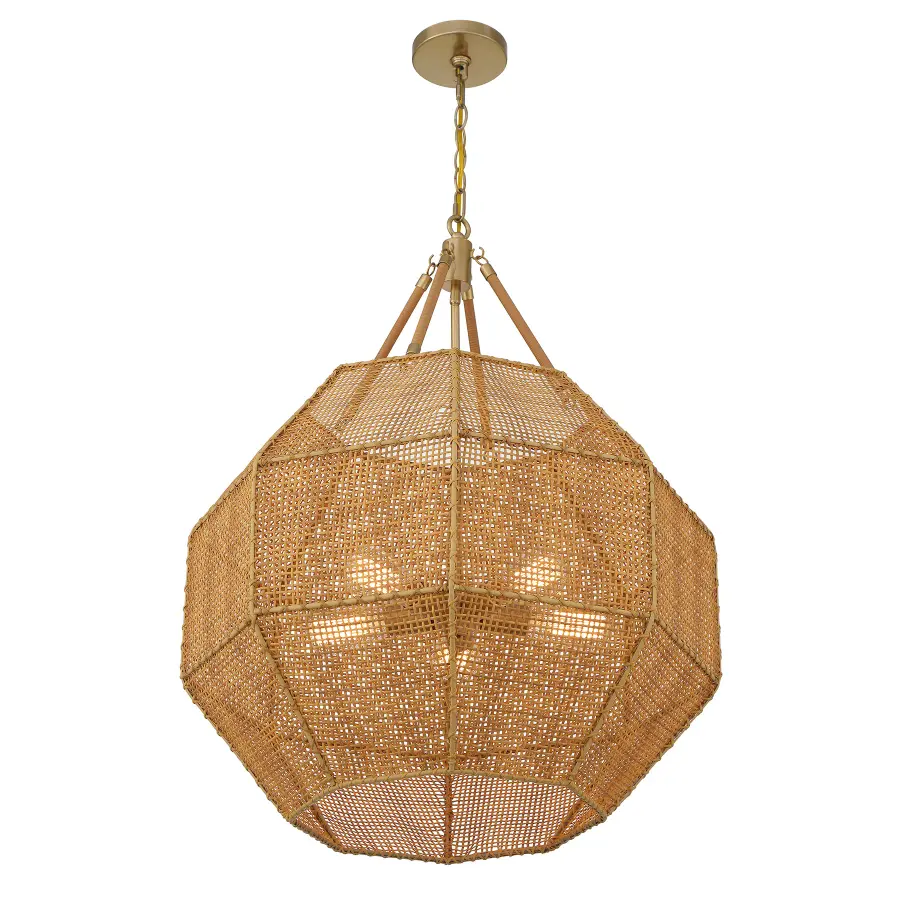 Selby 5-Light Pendant in Burnished Brass and Rattan - Image 4