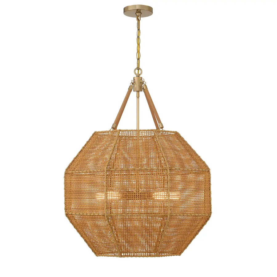 Selby 5-Light Pendant in Burnished Brass and Rattan - Image 5