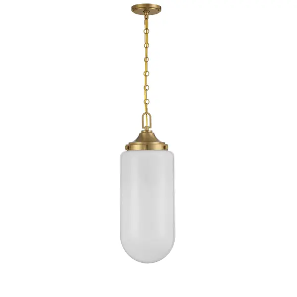 The Bryant pendant combines understated metal structure with a stunning strie glass shade that becomes the focal point. Its compact 9-inch width makes it perfect for solo installation or grouped in multiples over islands and dining tables. - alternate view