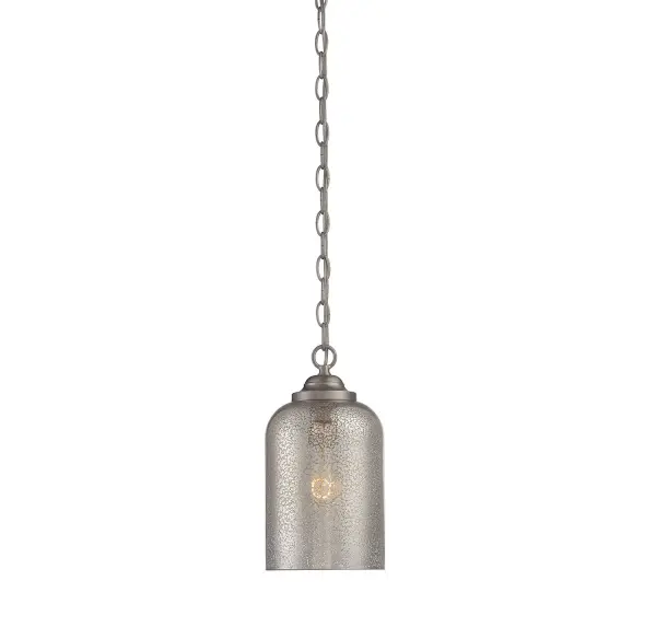 The Bally pendant combines a dramatic silver mercury glass shade with satin nickel finish for a sophisticated look that works across multiple design styles. Its compact 6.5" size makes it ideal for smaller spaces or grouped installations.