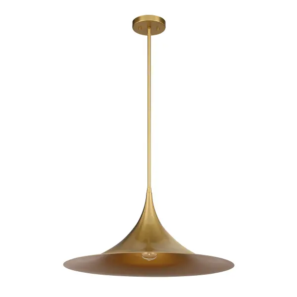 The Bowdin pendant delivers bold simplicity with its 24-inch curved metal shade in warm brass. Perfect for making a statement over dining tables or kitchen islands, either solo or in multiples. - alternate view