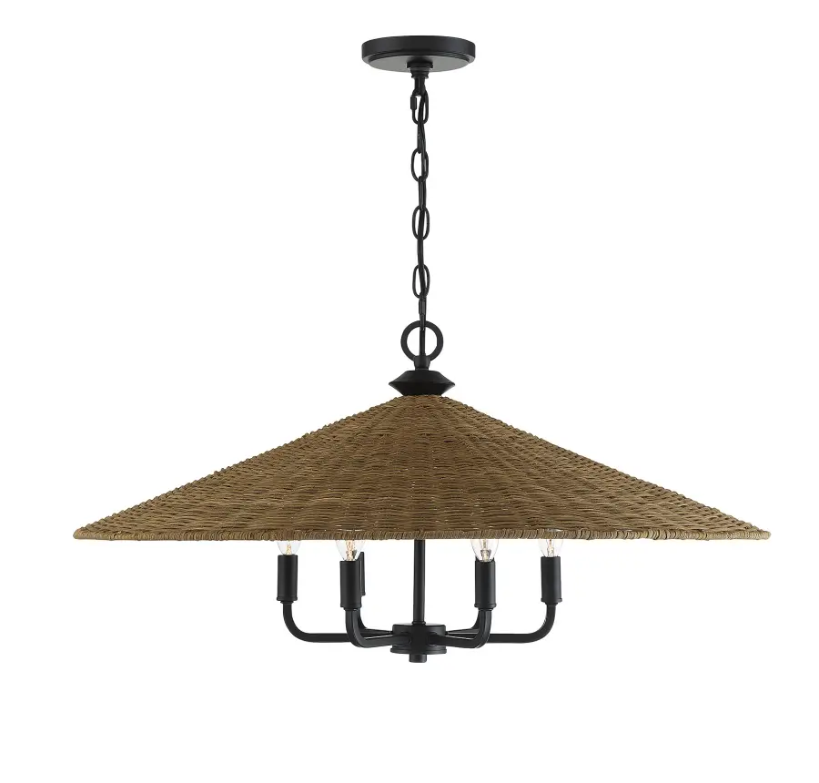 Eman 6-Light Pendant in Matte Black with Dark Rattan - Image 1