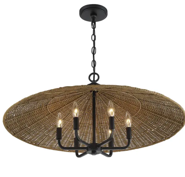 Eman 6-Light Pendant in Matte Black with Dark Rattan - Image 4