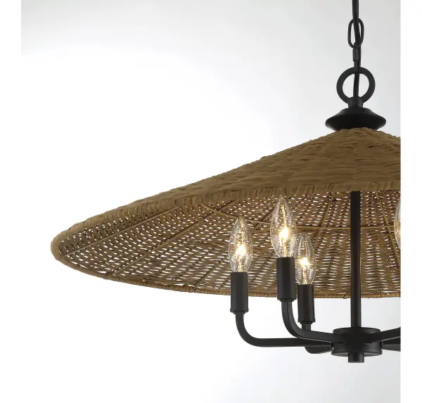 Eman 6-Light Pendant in Matte Black with Dark Rattan - Image 5