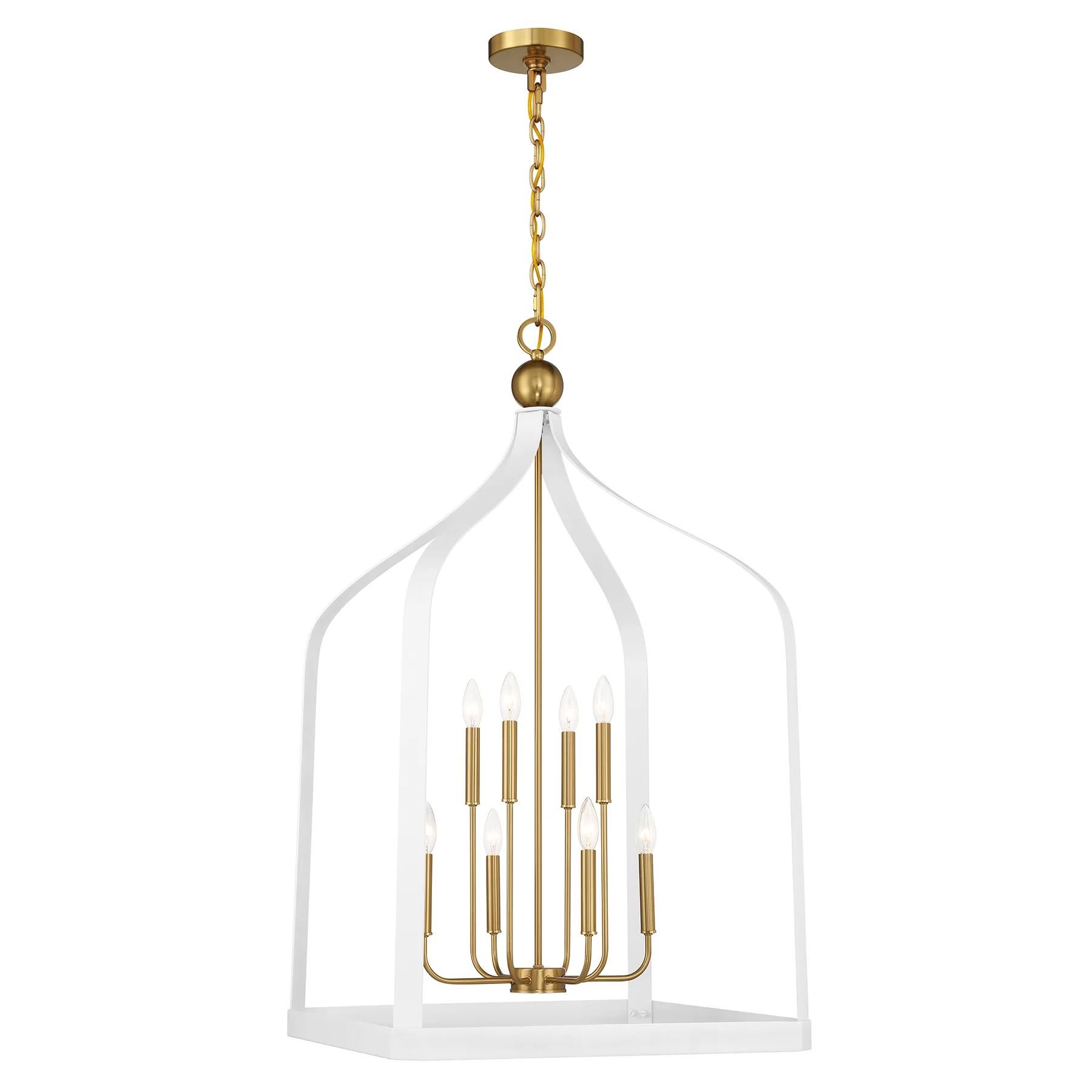 Sheffield Eight Light Pendant in White with Warm Brass