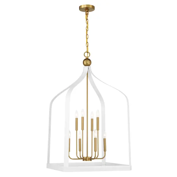 Sheffield Eight Light Pendant in White with Warm Brass - Image 1