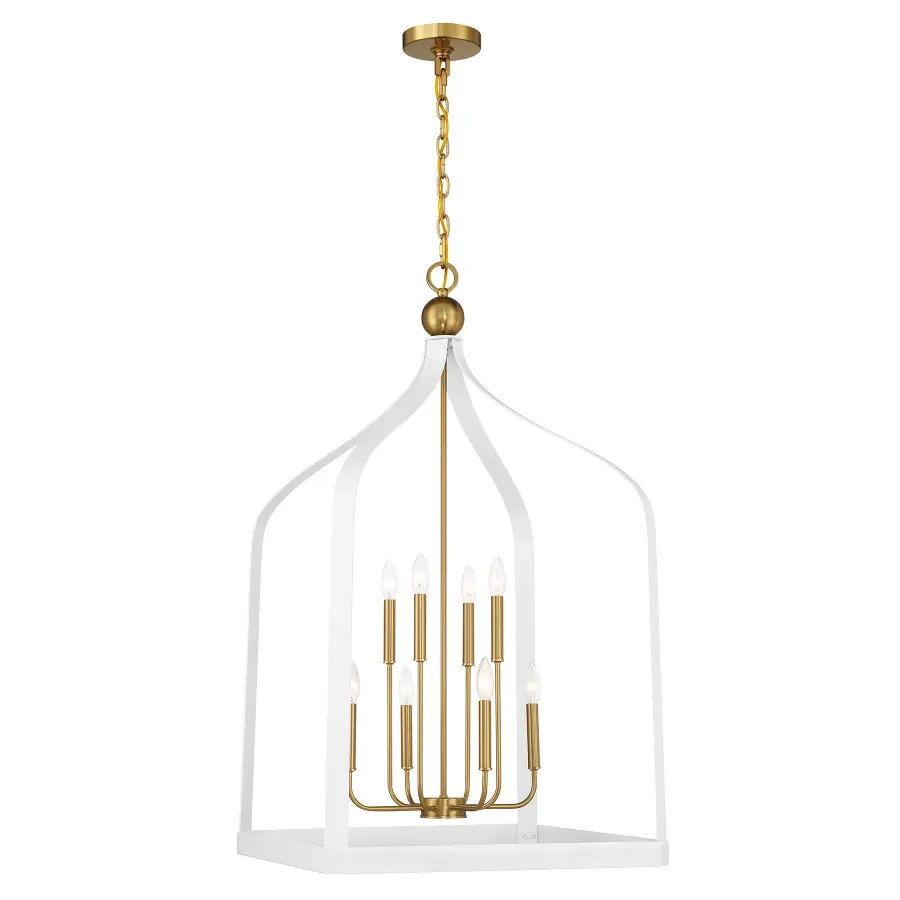 Sheffield Eight Light Pendant in White with Warm Brass - Image 1