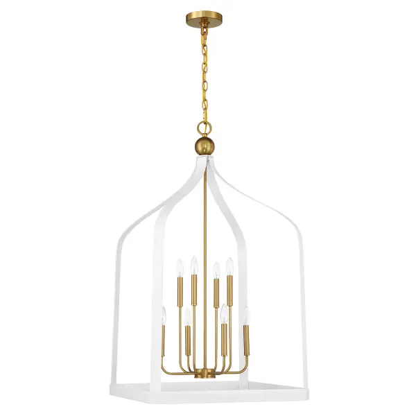 Sheffield Eight Light Pendant in White with Warm Brass - Image 2