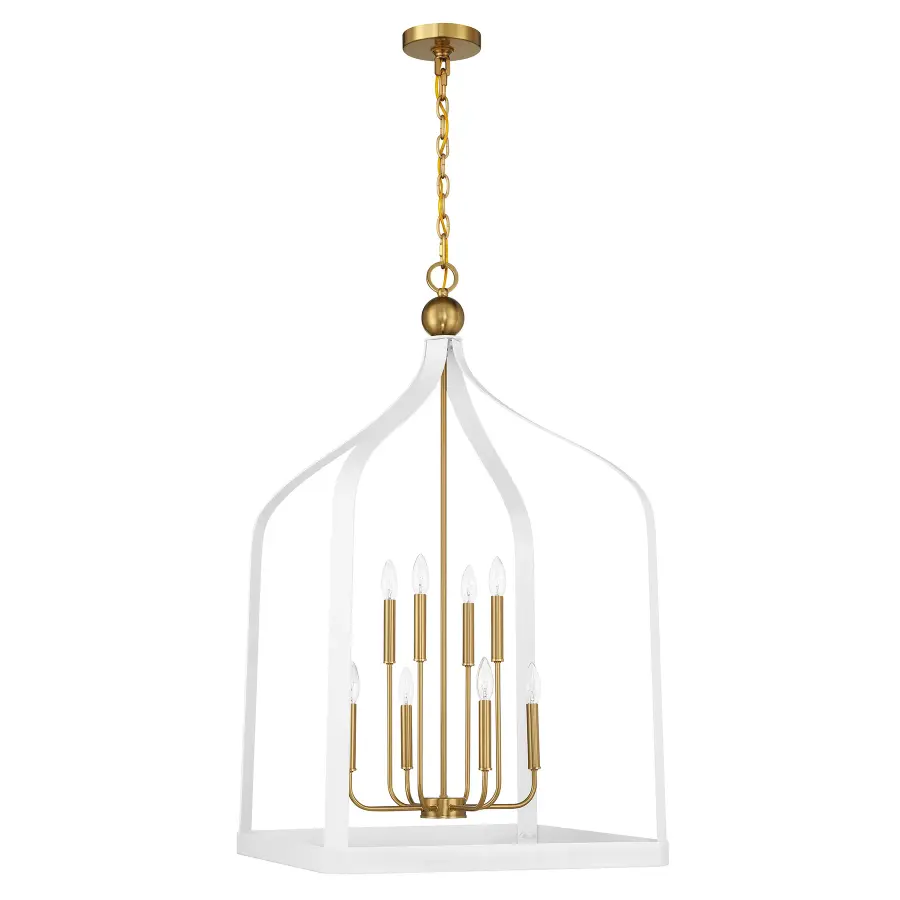 Sheffield Eight Light Pendant in White with Warm Brass - Image 2