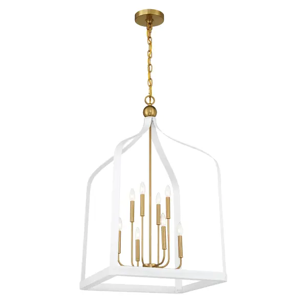 Sheffield Eight Light Pendant in White with Warm Brass - Image 3