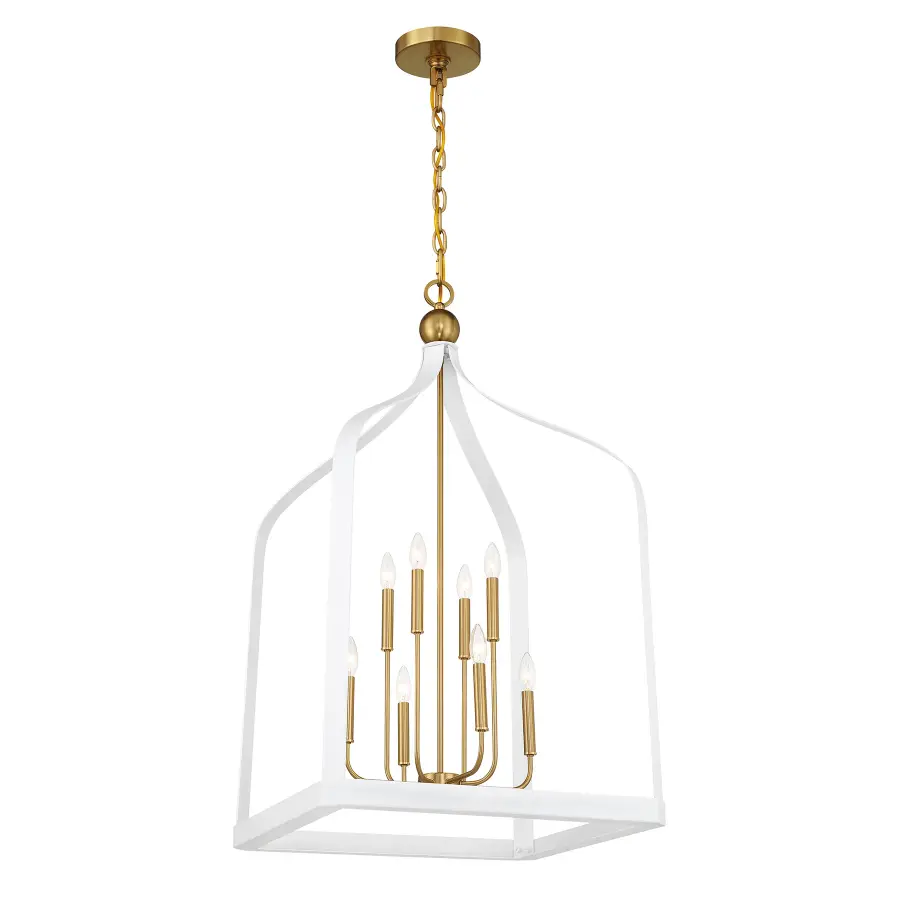 Sheffield Eight Light Pendant in White with Warm Brass - Image 3