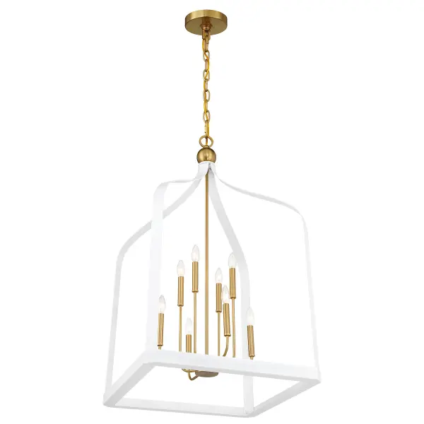 Sheffield Eight Light Pendant in White with Warm Brass - Image 4