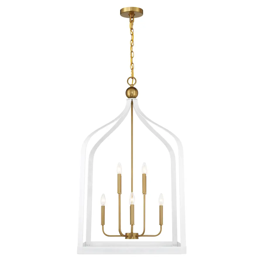 Sheffield Eight Light Pendant in White with Warm Brass - Image 5