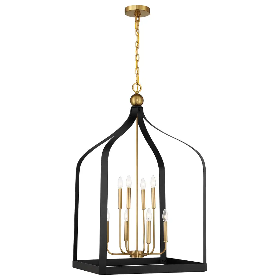 Sheffield 8-Light Pendant in Matte Black with Warm Brass Accents - Image 1