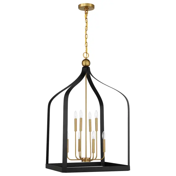 Sheffield 8-Light Pendant in Matte Black with Warm Brass Accents - alternate view