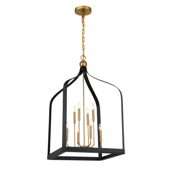 Sheffield 8-Light Pendant in Matte Black with Warm Brass Accents - Image 3