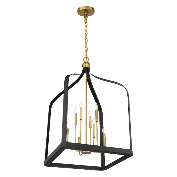 Sheffield 8-Light Pendant in Matte Black with Warm Brass Accents - Image 4