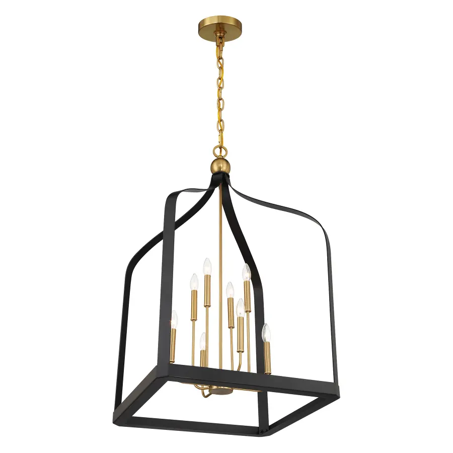 Sheffield 8-Light Pendant in Matte Black with Warm Brass Accents - Image 4