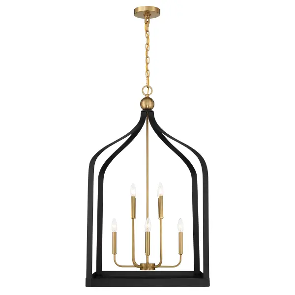 Sheffield 8-Light Pendant in Matte Black with Warm Brass Accents - Image 5