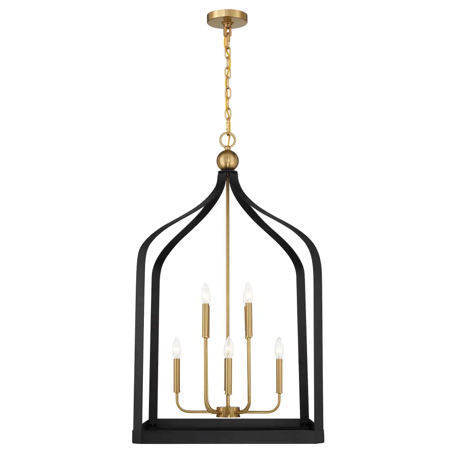 Sheffield 8-Light Pendant in Matte Black with Warm Brass Accents - Image 5