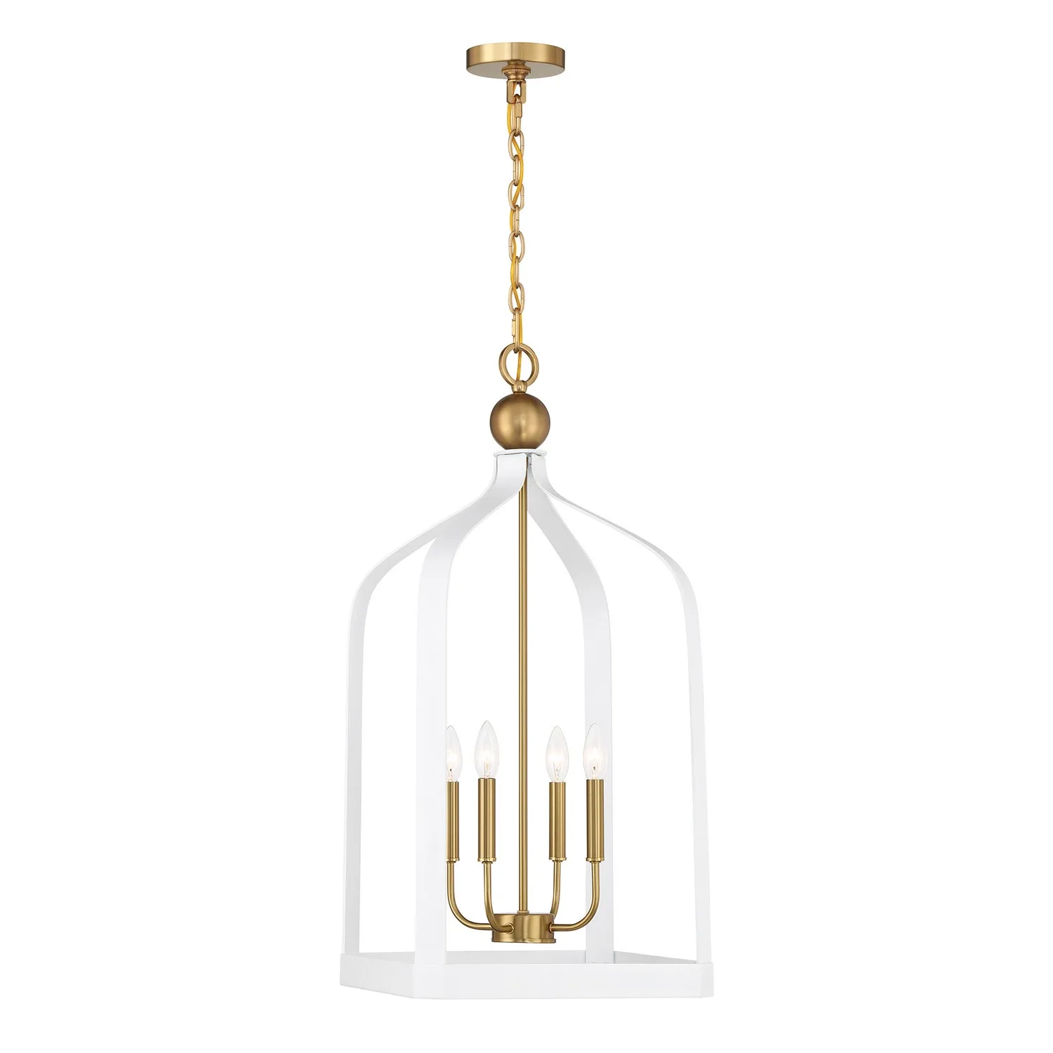 Sheffield Four Light Pendant in White with Warm Brass