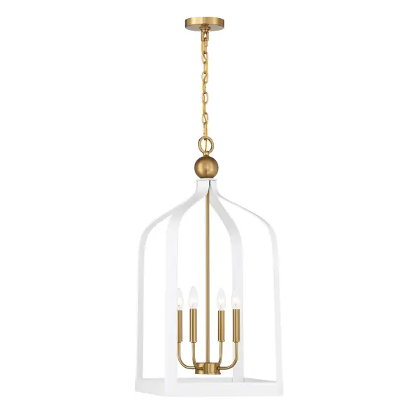 Sheffield Four Light Pendant in White with Warm Brass - Image 1